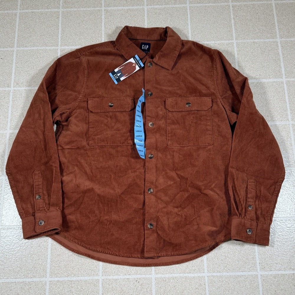Gap Corduroy Shirt Brandy Brown Mens Size L Button-Up Long Sleeve Casual NWT
